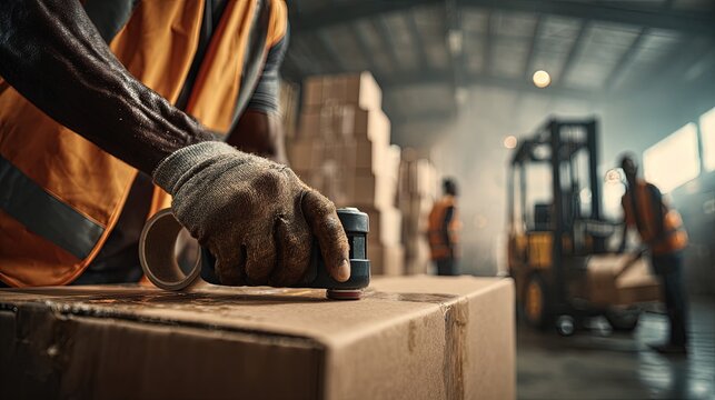 Warehouse Worker Packing Boxes