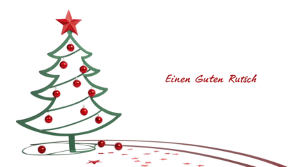 Christmas tree with ornaments and text einen guten rutsch isolated on transparent background