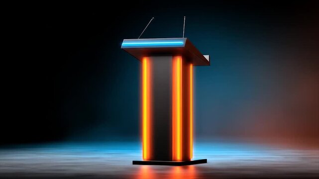 Elegant podium with glowing neon lines for presentation stage
