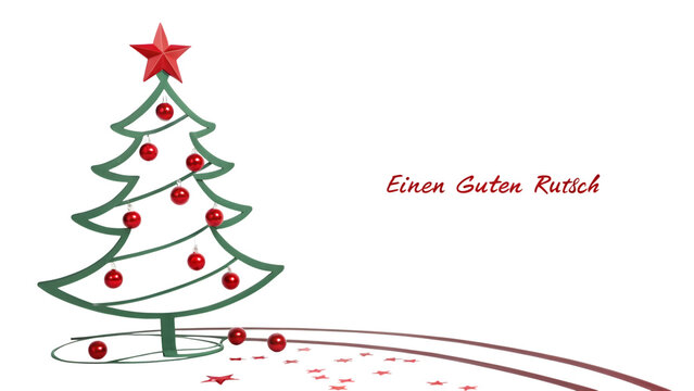 Christmas tree with ornaments and text einen guten rutsch isolated on transparent background - Powered by Adobe