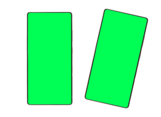 Minimalist image of two modern smartphones with green screens, isolated on white background, perfect for chroma key and UI previews
