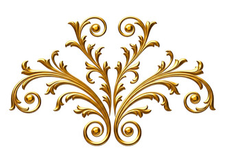 Ornate golden flourish decorative element isolated on transparent background