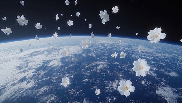 Floating flowers above Earth reveal dreamy orbital view