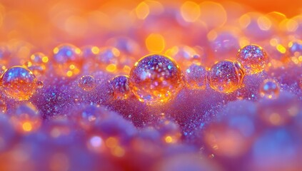Orange spheres on purple/pink surface, bokeh background