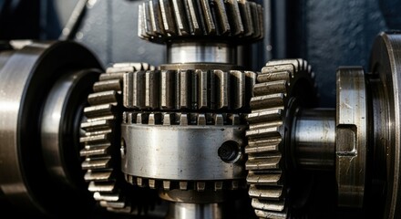 Fototapeta premium Close-up of industrial gears and machinery components