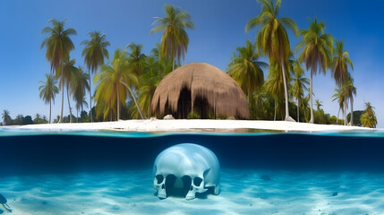 Surreal Tropical Island Skull Caves Wallpaper