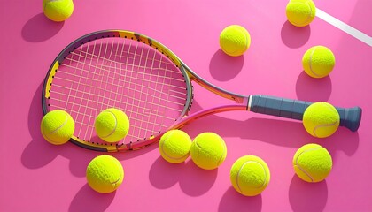Tennis racket and balls on a pink court (1)