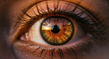 Golden Gaze: A close-up image captures the mesmerizing details of an eye, showcasing the iris's intricate patterns in shades of gold, reflecting the warmth and light.