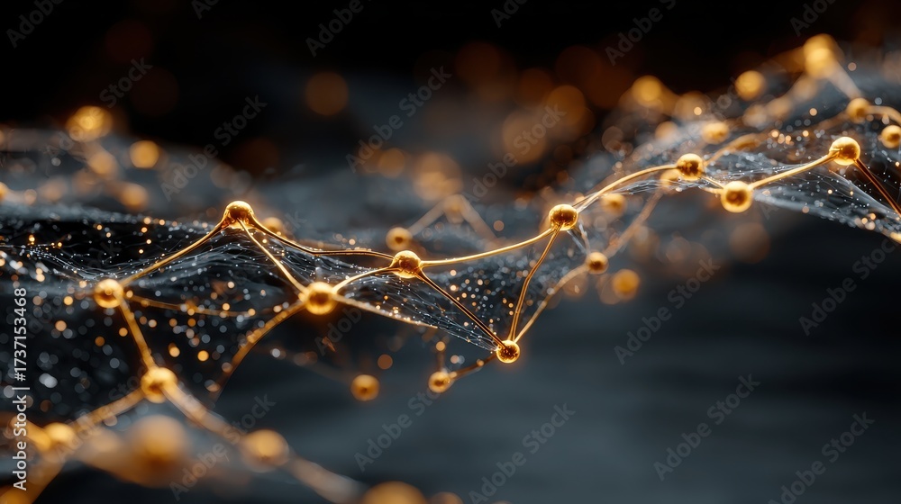 Wall mural interconnected nodes and complex network in 3d design visualization