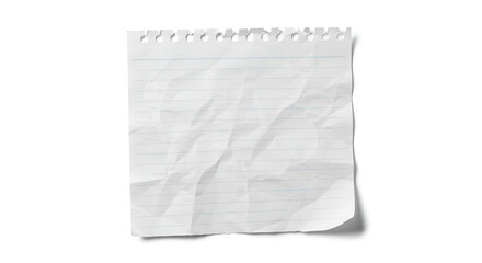 Crumpled lined notebook paper isolated on white background offering versatile design