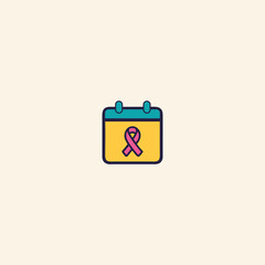 Breast Cancer Awareness Calendar Icon – Pink Ribbon Symbol Flat Vector Illustration for Events, Campaigns, and Women’s Health