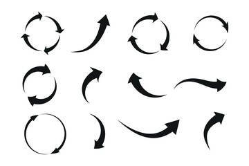 Collection of diverse hand drawn arrow icons representing movement direction and cycles