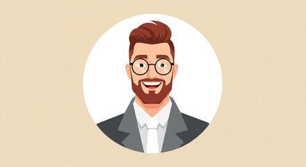 A stylized, flat illustration of a Caucasian man, appearing to be in his late 20s to early 30s, is the main subject