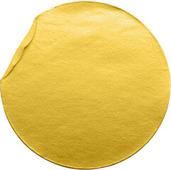 Blank golden round adhesive paper metallic sticker label isolated on white background