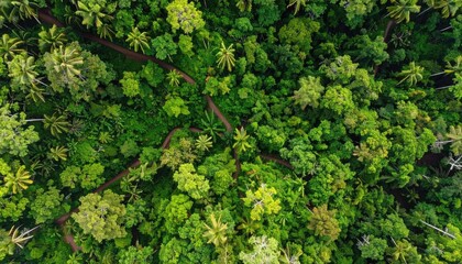 Naklejka premium Aerial View of Lush Green Jungle Canopy Hiding Secret Clearing