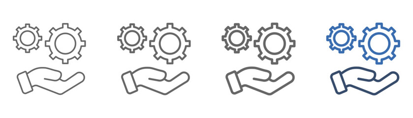 
outline icon set service with two gears and palm design
