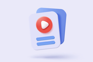3D media data with video and photo management. Searching image and video files in gallery library. Document management soft database, document form. 3d multimedia file icon vector render illustration