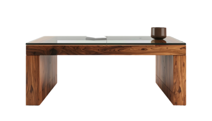 Elegant modern wooden coffee table with glass top showcases a minimalist design and smooth finish.
