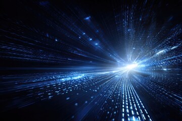 Abstract digital tunnel with bright light, evoking data flow and technological advancement