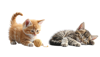 Kitten bundle with playful and sleeping poses, isolated on transparent background\