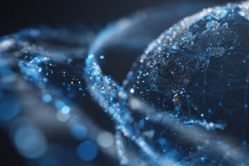 Abstract digital art featuring a glowing sphere and swirling lines, creating a futuristic scene