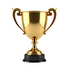 Gleaming golden trophy on a stark black background, showcasing intricate details in a -lit environment, highlighting achievements and celebrations, with a reflective surface and elegant design.