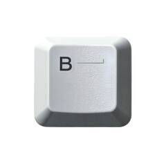 shot of a single computer keyboard key with the letter "B" and a line symbol, isolated on a black background with even lighting, showcasing a minimalist design and clean aesthetic.
