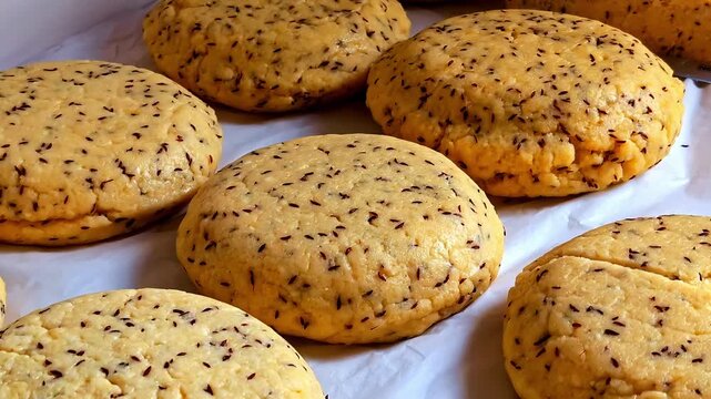 Wheel Of Home-made Cheese With Cumin Seeds For Summer Solstice In Cesis, Latvia. - closeup shot