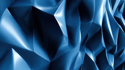 Abstract geometric background features sharp, multifaceted surfaces in varying shades of blue, creating a play of light and shadow, suggesting a sense of depth and modern aesthetic, ideal for design