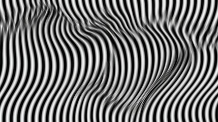 Optical illusion depicts a rippling pattern with flowing, curved, vertical lines, presenting a dynamic and abstract composition rendered in monochrome tones, creating a sense of movement and depth,...