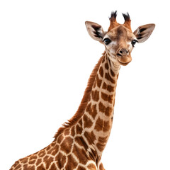 Obraz premium Portrait of a cute giraffe isolated on transparent background in studio shot
