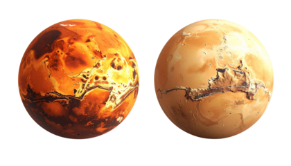 Planet Venus bundle with realistic globe and stylized map, isolated on transparent background