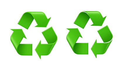 Obraz premium Recycling symbol bundle with green 3D and flat vector styles, isolated on transparent background