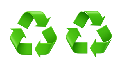  Recycling symbol bundle with green 3D and flat vector styles, isolated on transparent background