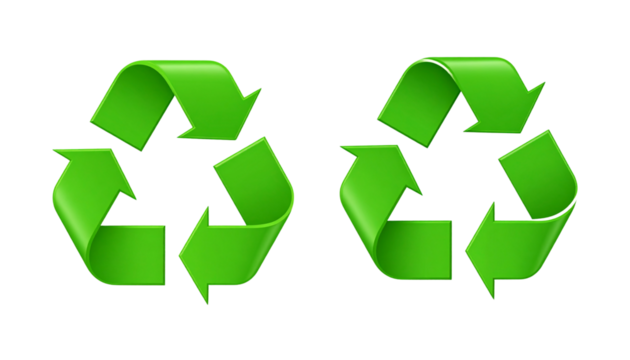  Recycling symbol bundle with green 3D and flat vector styles, isolated on transparent background