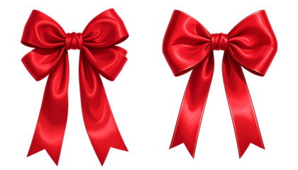 Red bow bundle with classic and decorative styles, isolated on transparent background