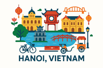 Naklejka premium Hanoi City Illustration Central Composition