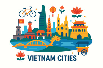 Obraz premium Vietnam Cities Central Illustration