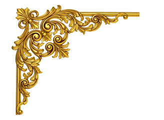 Ornate golden corner flourish design isolated on transparent background