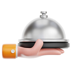 Service Bell in Hand Render with Orange Sleeve against Transparent Background for Food Delivery