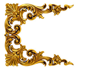 Ornate golden corner flourish design isolated on transparent background