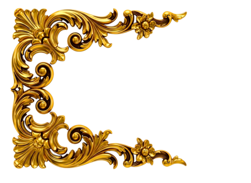 Ornate golden corner flourish design isolated on transparent background - Powered by Adobe