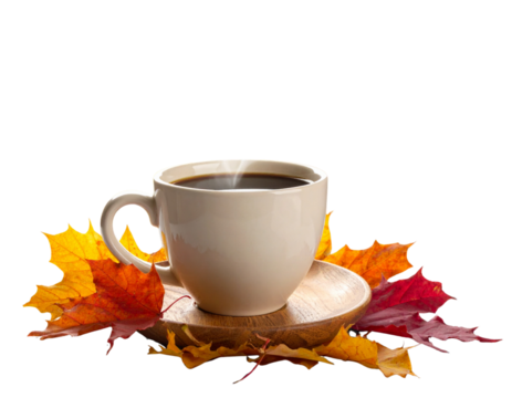  Coffee cup with autumn leaves - Powered by Adobe