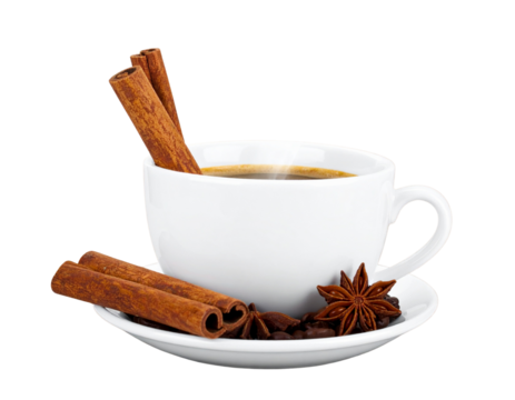 Coffee cup with cinnamon sticks 