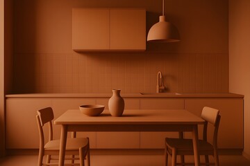 Fototapeta premium Minimalist Monochromatic Terracotta Kitchen Interior Design
