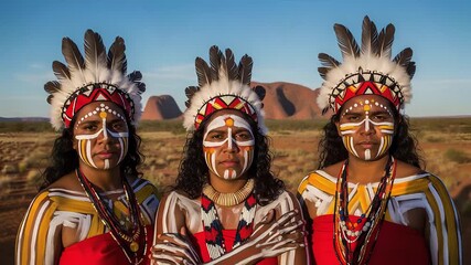 Indigenous Women in Traditional Dress with Colorful Bodypaint in Australian