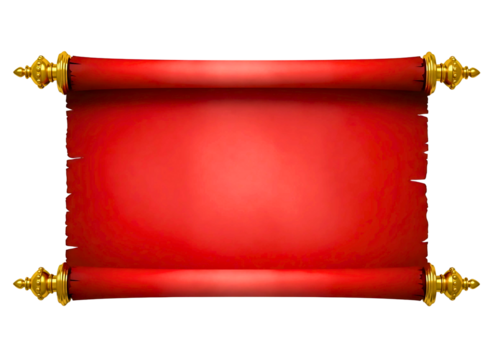 Ancient red scroll with golden finials isolated on transparent background - Powered by Adobe