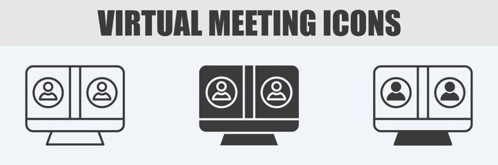 Virtual Meeting Icon Set Vector Illustration in Outline, Glyph, and Mixed