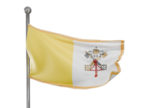 vatican city national flag flying on flagpole, transparent background