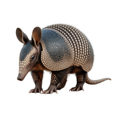 Realistic armadillo with armored shell and large ears on black background isolated on a transparent background